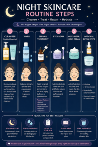 Understand night skin care routine steps for glowing skin